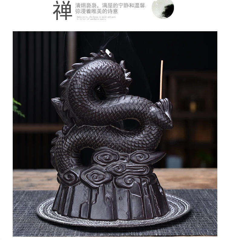 Aisa home OFFICE BAR CLUB FENG SHUI Mascot bring wealth money Good luck Fortune dragon Backflow incense ceramic statue