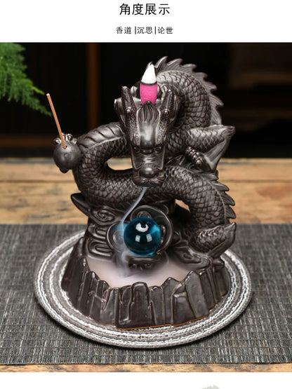 Aisa home OFFICE BAR CLUB FENG SHUI Mascot bring wealth money Good luck Fortune dragon Backflow incense ceramic statue