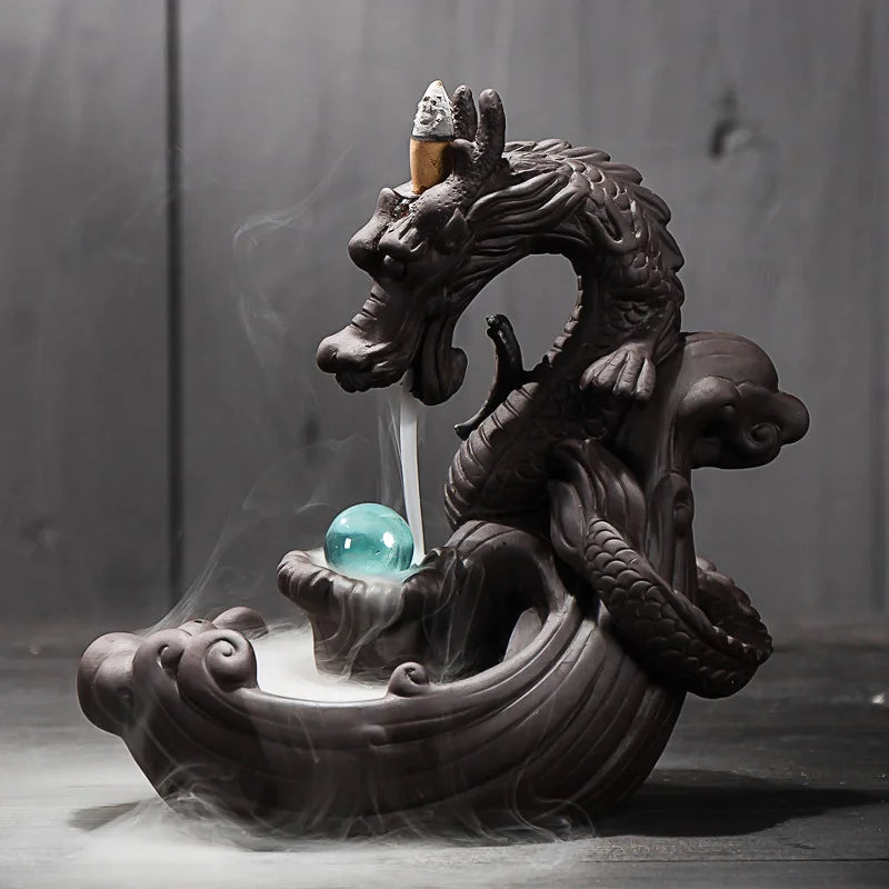 Aisa home OFFICE BAR CLUB FENG SHUI Mascot bring wealth money Good luck Fortune dragon Backflow incense ceramic decor statue