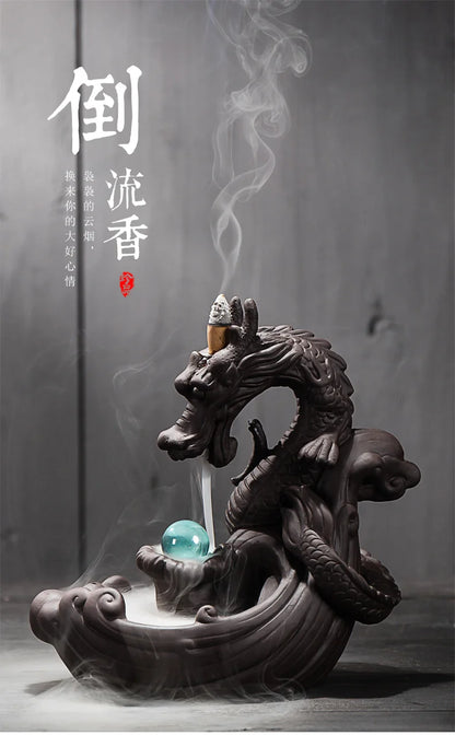 Aisa home OFFICE BAR CLUB FENG SHUI Mascot bring wealth money Good luck Fortune dragon Backflow incense ceramic decor statue