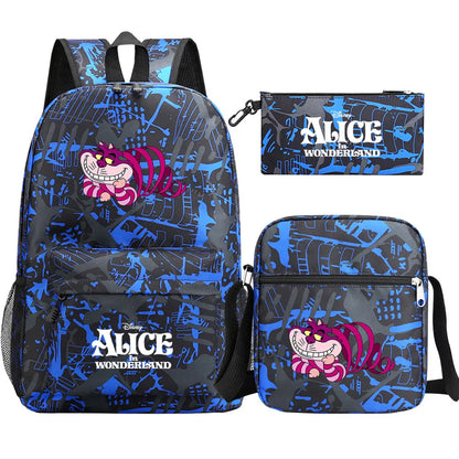Alice In Wonderland 3Pcs Girl Boy Kids Book Backpack Student School Shoulder Bag Pencil Bag Set Teenager Travel Rucksack