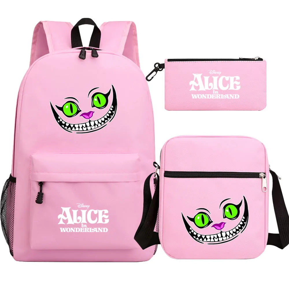 Alice In Wonderland 3Pcs Girl Boy Kids Book Backpack Student School Shoulder Bag Pencil Bag Set Teenager Travel Rucksack