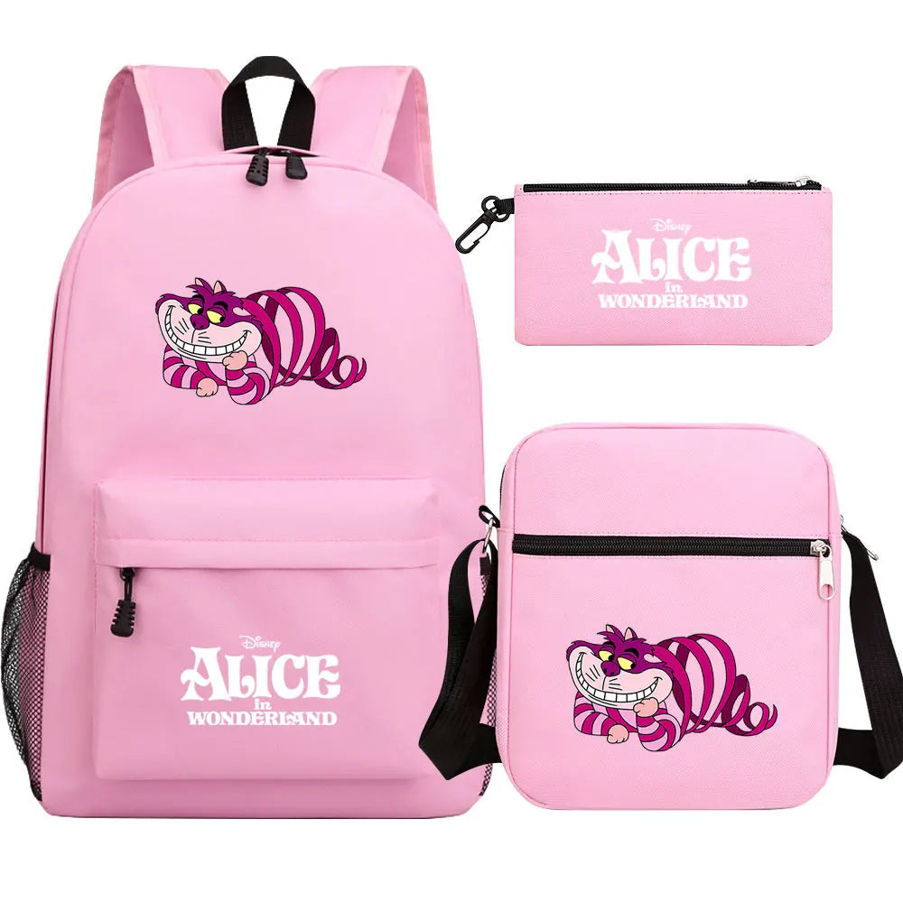 Alice In Wonderland 3Pcs Girl Boy Kids Book Backpack Student School Shoulder Bag Pencil Bag Set Teenager Travel Rucksack