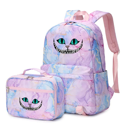 Alice In Wonderland Girls Boys Kids 2 pcs Backpack with Lunch Bag Rucksack Casual School Bags for Student Teenagers Women Sets