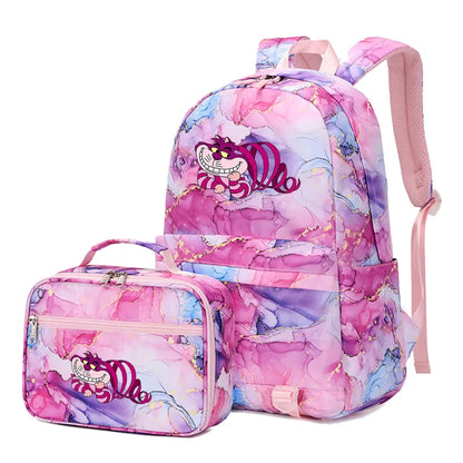Alice In Wonderland Girls Boys Kids 2 pcs Backpack with Lunch Bag Rucksack Casual School Bags for Student Teenagers Women Sets