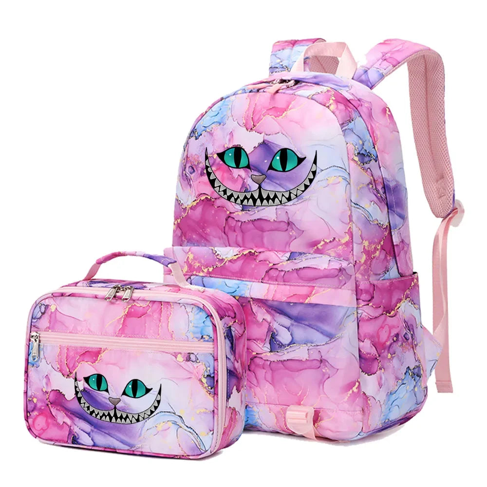 Alice In Wonderland Girls Boys Kids 2 pcs Backpack with Lunch Bag Rucksack Casual School Bags for Student Teenagers Women Sets