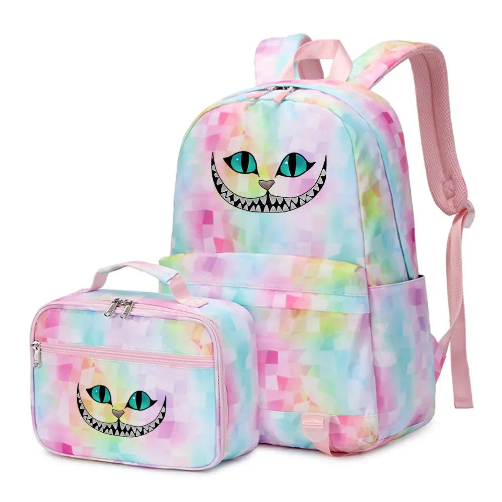 Alice In Wonderland Girls Boys Kids 2 pcs Backpack with Lunch Bag Rucksack Casual School Bags for Student Teenagers Women Sets