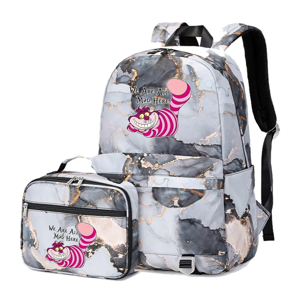 Alice In Wonderland Girls Boys Kids 2 pcs Backpack with Lunch Bag Rucksack Casual School Bags for Student Teenagers Women Sets