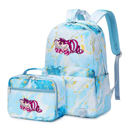Alice In Wonderland Girls Boys Kids 2 pcs Backpack with Lunch Bag Rucksack Casual School Bags for Student Teenagers Women Sets