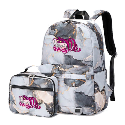 Alice In Wonderland Girls Boys Kids 2 pcs Backpack with Lunch Bag Rucksack Casual School Bags for Student Teenagers Women Sets