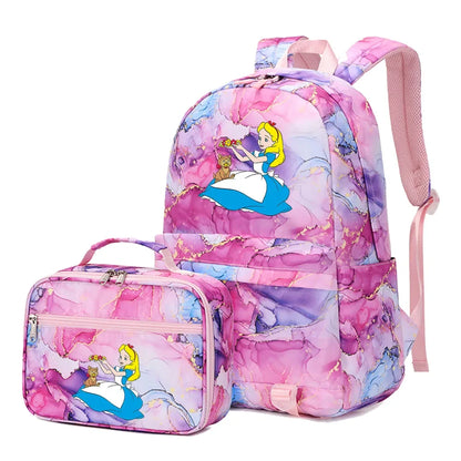 Alice In Wonderland Girls Boys Kids 2 pcs Backpack with Lunch Bag Rucksack Casual School Bags for Student Teenagers Women Sets