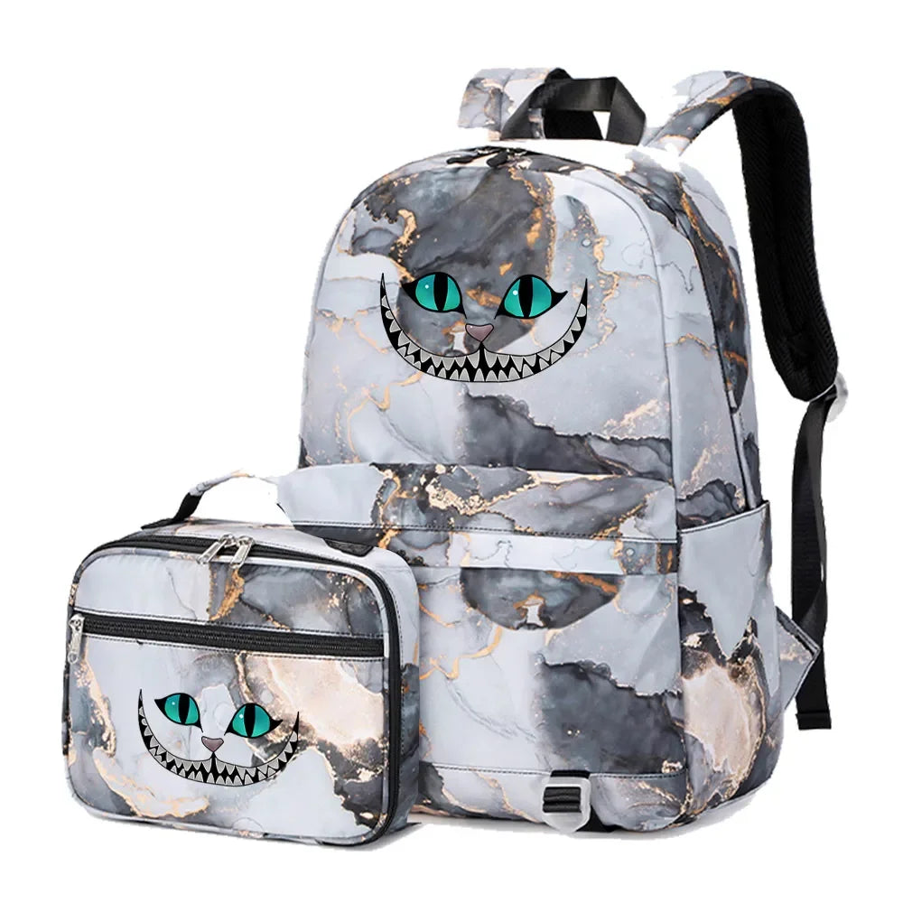 Alice In Wonderland Girls Boys Kids 2 pcs Backpack with Lunch Bag Rucksack Casual School Bags for Student Teenagers Women Sets