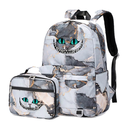 Alice In Wonderland Girls Boys Kids 2 pcs Backpack with Lunch Bag Rucksack Casual School Bags for Student Teenagers Women Sets