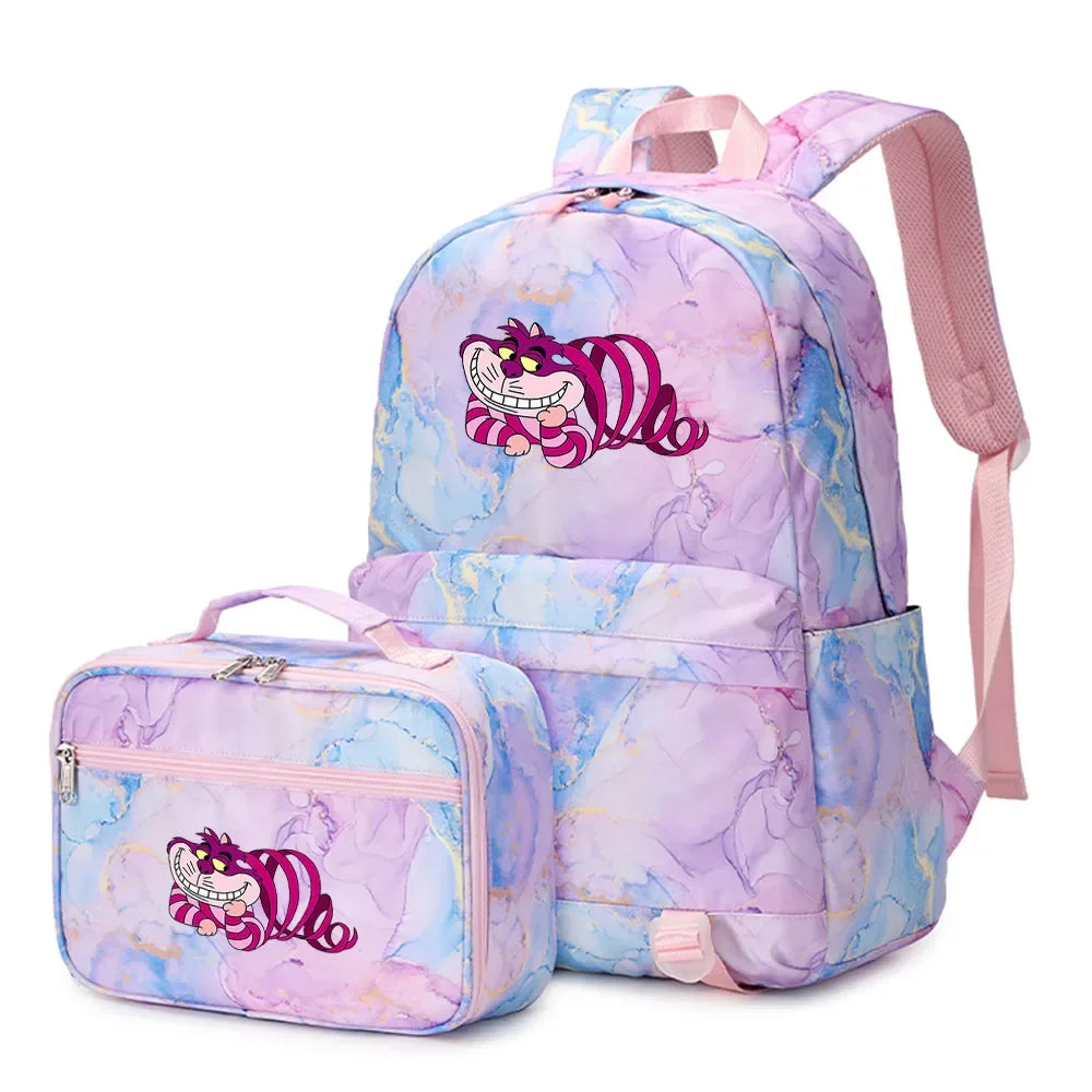 Alice In Wonderland Girls Boys Kids 2 pcs Backpack with Lunch Bag Rucksack Casual School Bags for Student Teenagers Women Sets