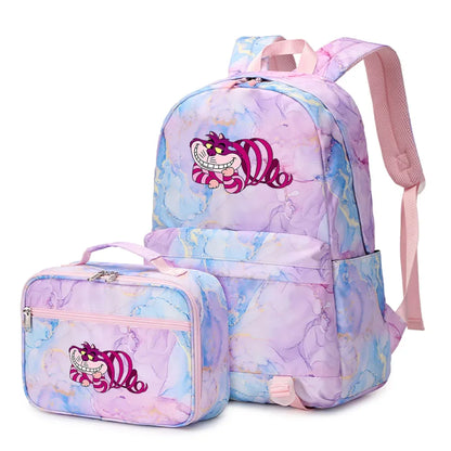 Alice In Wonderland Girls Boys Kids 2 pcs Backpack with Lunch Bag Rucksack Casual School Bags for Student Teenagers Women Sets