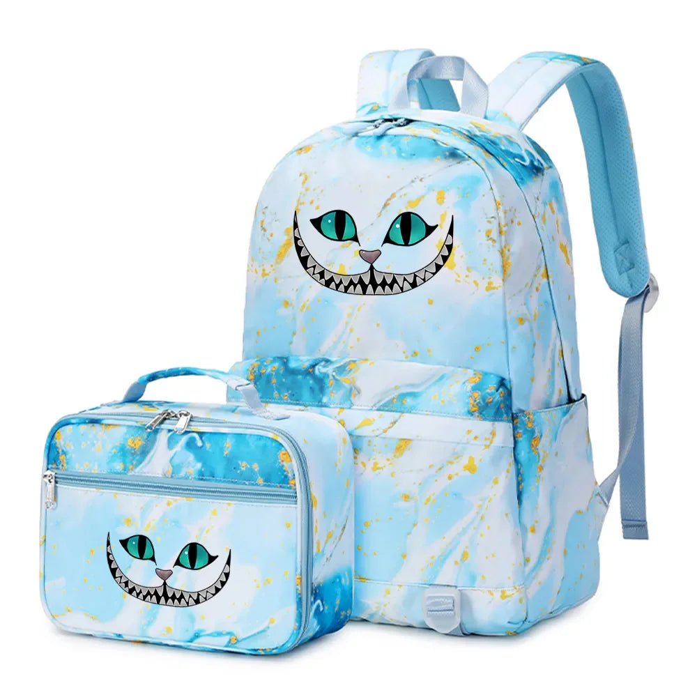 Alice In Wonderland Girls Boys Kids 2 pcs Backpack with Lunch Bag Rucksack Casual School Bags for Student Teenagers Women Sets
