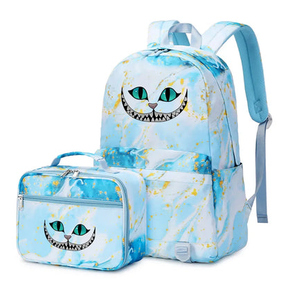 Alice In Wonderland Girls Boys Kids 2 pcs Backpack with Lunch Bag Rucksack Casual School Bags for Student Teenagers Women Sets