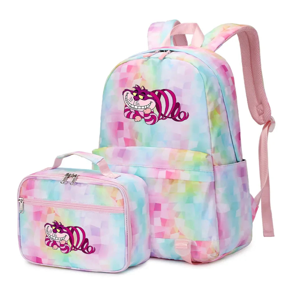 Alice In Wonderland Girls Boys Kids 2 pcs Backpack with Lunch Bag Rucksack Casual School Bags for Student Teenagers Women Sets