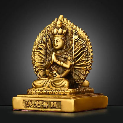 All Copper Car Ornaments Double-sided Holy Buddha Thousand Hands Guanyin Home Store Small Buddha Statue Decoration