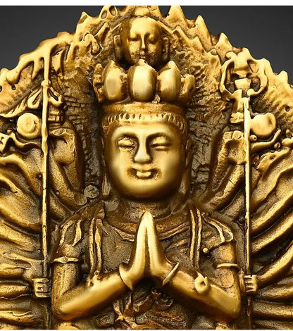 All Copper Car Ornaments Double-sided Holy Buddha Thousand Hands Guanyin Home Store Small Buddha Statue Decoration