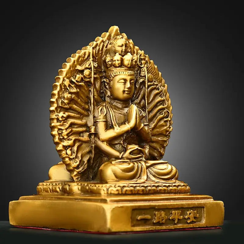 All Copper Car Ornaments Double-sided Holy Buddha Thousand Hands Guanyin Home Store Small Buddha Statue Decoration