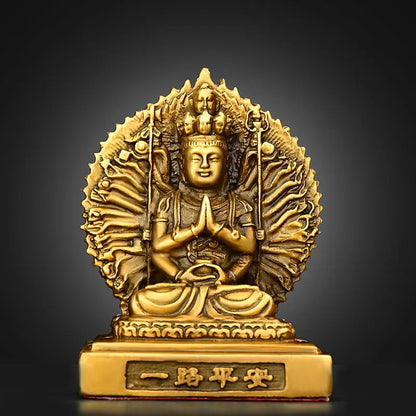 All Copper Car Ornaments Double-sided Holy Buddha Thousand Hands Guanyin Home Store Small Buddha Statue Decoration