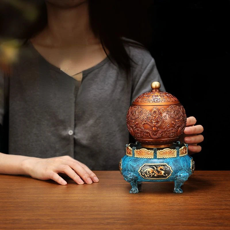 All Copper Nine Turn Qiankun Ding Set Up A Wealth Attracting Incense Burner Living Room Sandalwood and Agarwood Plate