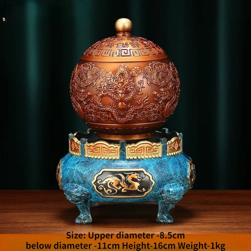All Copper Nine Turn Qiankun Ding Set Up A Wealth Attracting Incense Burner Living Room Sandalwood and Agarwood Plate