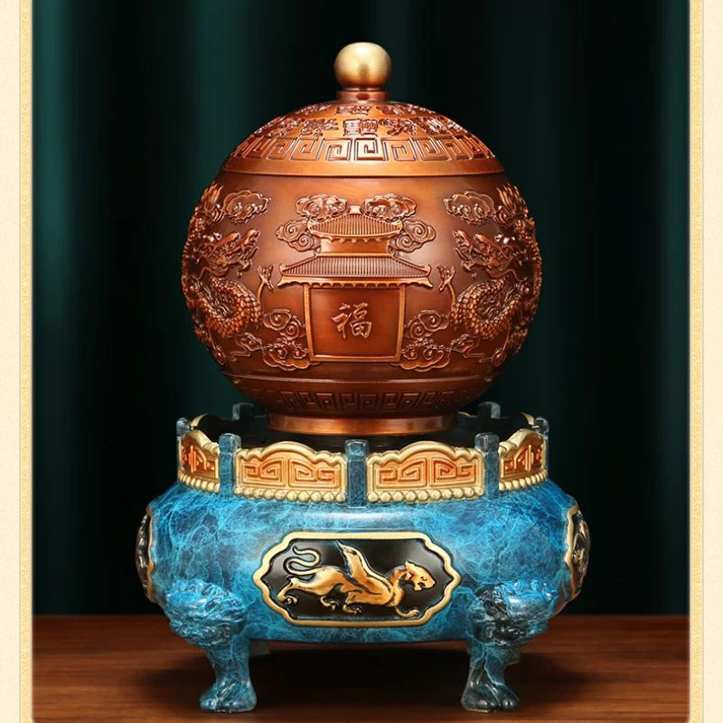 All Copper Nine Turn Qiankun Ding Set Up A Wealth Attracting Incense Burner Living Room Sandalwood and Agarwood Plate