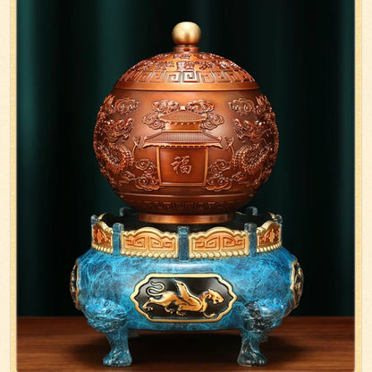 All Copper Nine Turn Qiankun Ding Set Up A Wealth Attracting Incense Burner Living Room Sandalwood and Agarwood Plate