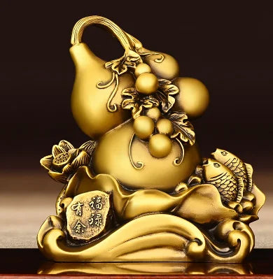 All copper gourd ornaments Fulu Youyu household office study decoration handicraft Lotus leaf gourd Fulu gourd