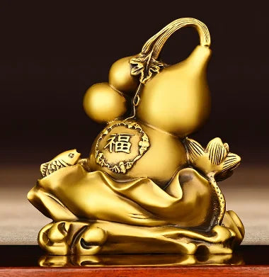 All copper gourd ornaments Fulu Youyu household office study decoration handicraft Lotus leaf gourd Fulu gourd