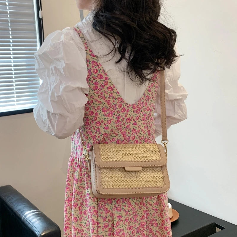 All-matching Crossbody Bag for Women Retro Straw Shoulder Bag Chic-Messenger Bag