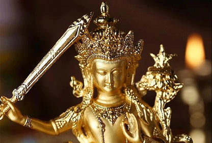 Amazing Exquisite Gilt Gautama Smart wisdom Manjushri Buddha Statue Tibetan Tantric Alloy Figurine on-board Crafts Decoration