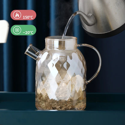 Amber color Diamond Glass Household Kettle Heat-resistant thickened glass household juice flower teapot 1750 ml