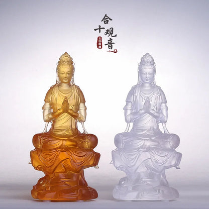 Amber white Coloured glaze Guanyin ornaments  Guanyin Buddha  Home Buddha Hall Worship
