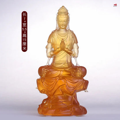 Amber white Coloured glaze Guanyin ornaments  Guanyin Buddha  Home Buddha Hall Worship