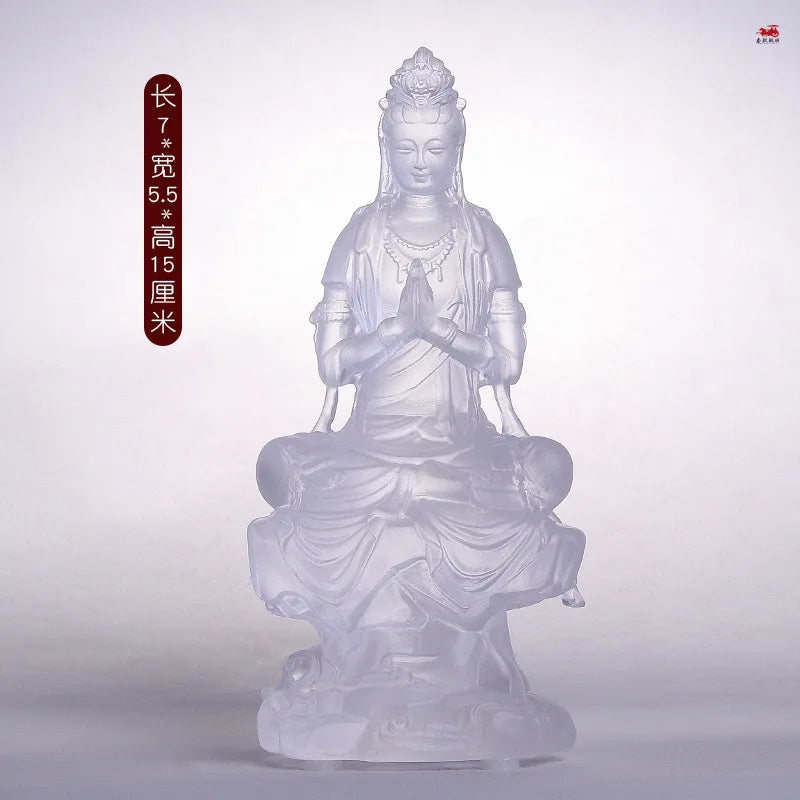 Amber white Coloured glaze Guanyin ornaments  Guanyin Buddha  Home Buddha Hall Worship