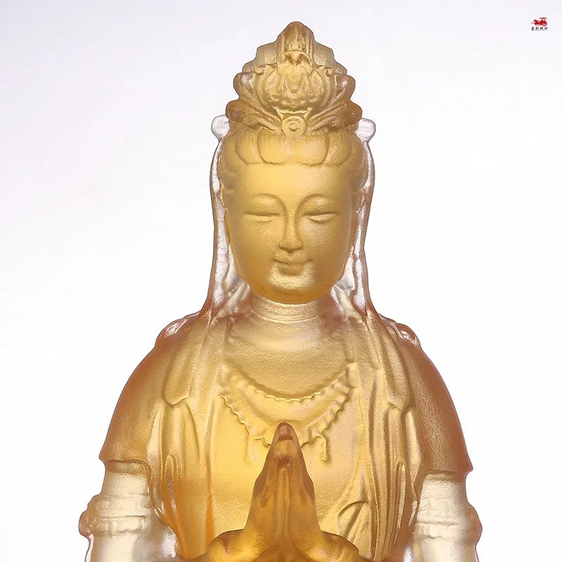Amber white Coloured glaze Guanyin ornaments  Guanyin Buddha  Home Buddha Hall Worship