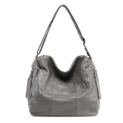 American Fashion Tassel Shoulder Bags Retro Portable Large Capacity Bags Women Y2k Grunge Genuine Leather Crossbody Bag