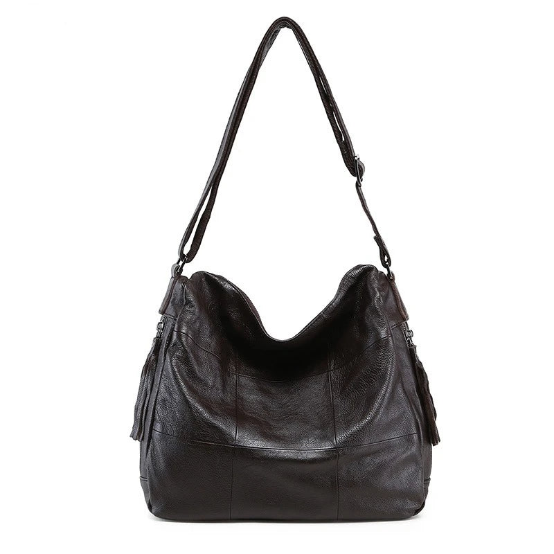 American Fashion Tassel Shoulder Bags Retro Portable Large Capacity Bags Women Y2k Grunge Genuine Leather Crossbody Bag