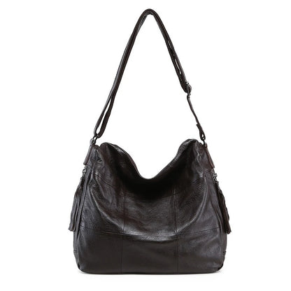 American Fashion Tassel Shoulder Bags Retro Portable Large Capacity Bags Women Y2k Grunge Genuine Leather Crossbody Bag