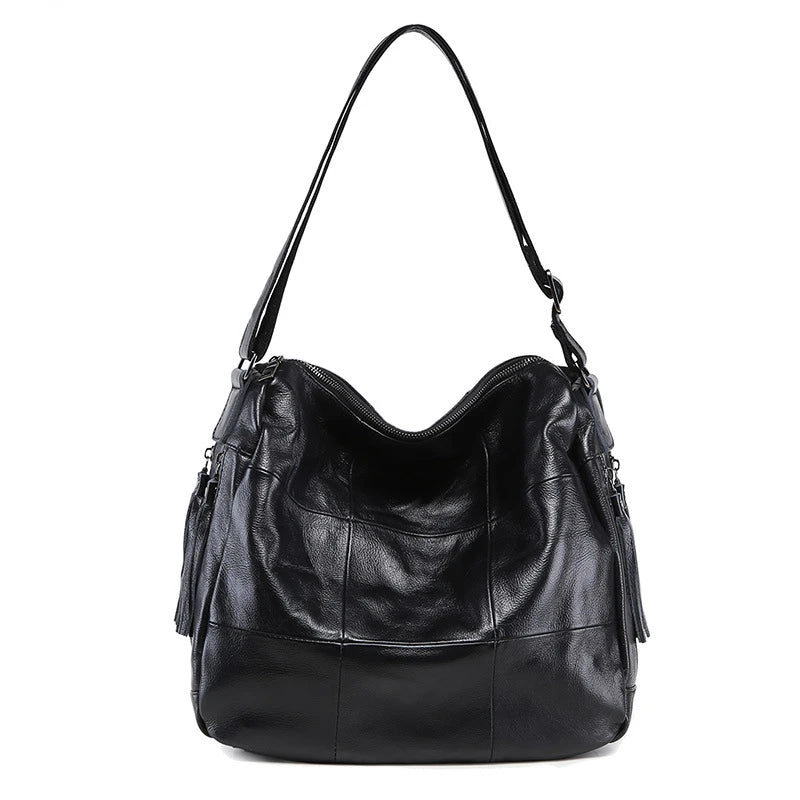 American Fashion Tassel Shoulder Bags Retro Portable Large Capacity Bags Women Y2k Grunge Genuine Leather Crossbody Bag