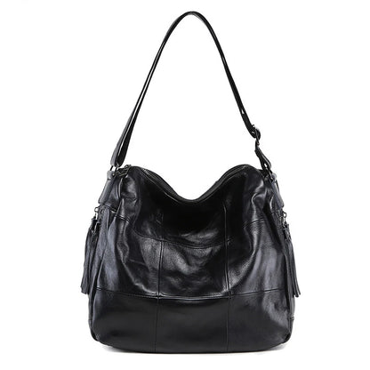 American Fashion Tassel Shoulder Bags Retro Portable Large Capacity Bags Women Y2k Grunge Genuine Leather Crossbody Bag
