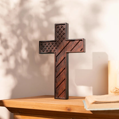 American Flag Cross Independence Day Wooden Cross Hanging Cross Home Office Wall Art Decor Soldier Patriot Engraved Gift
