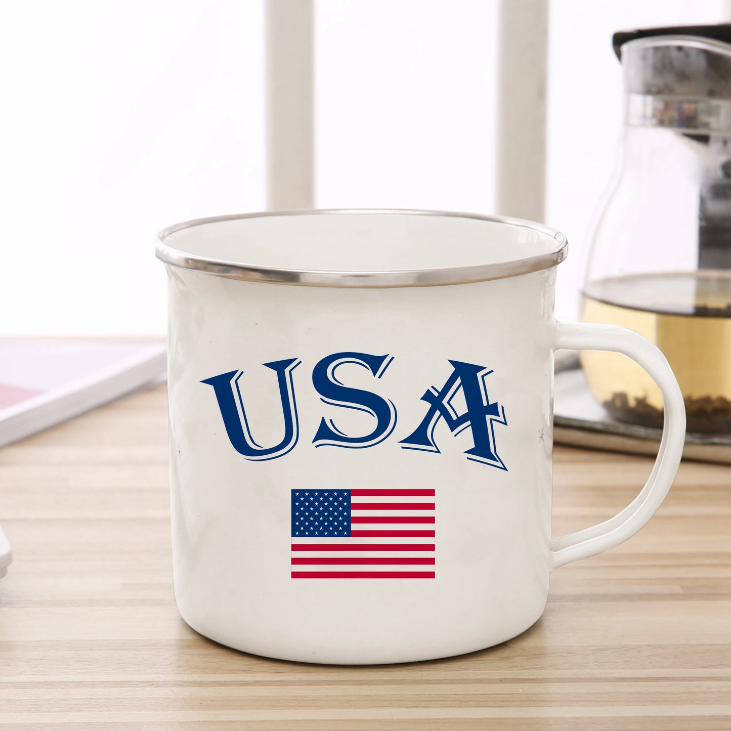 American Flag Enamel Cup Coffee Cup Usa Couple Mug Cups for Coffee and Tea Personalized Gift Cupshe Drinkware Mugs Beer Travel