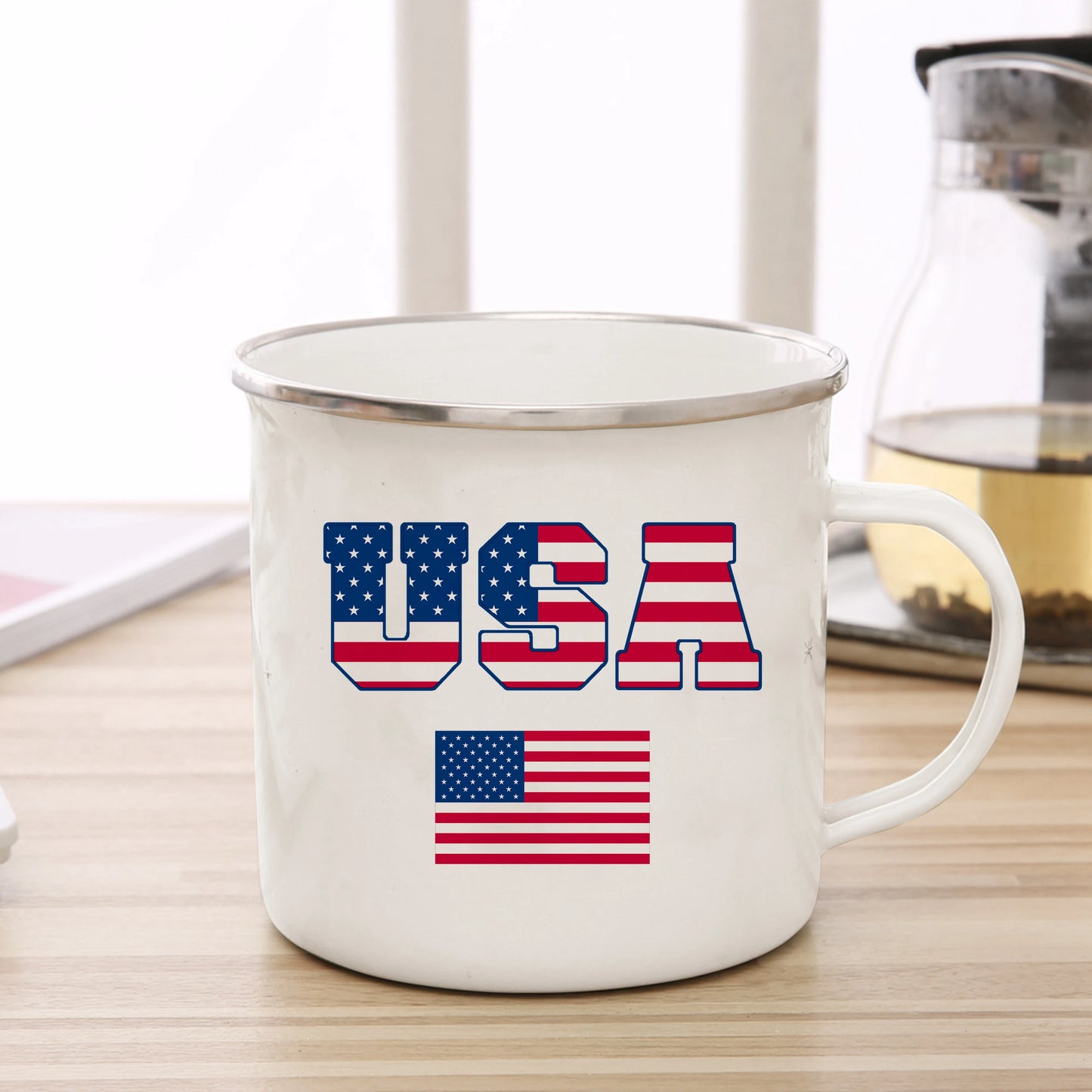 American Flag Enamel Cup Coffee Cup Usa Couple Mug Cups for Coffee and Tea Personalized Gift Cupshe Drinkware Mugs Beer Travel