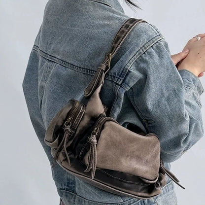 American Vintage Motorcycle Bag Large Capacity Multi-pocket Underarm Shoulder Bags Casual All-match Niche Fashion Handbags