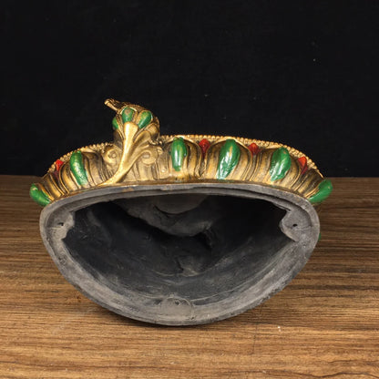 Ancient China Refined Pure Copper Painted Buddhism Green Tara Bodhisattva Buddha Statue