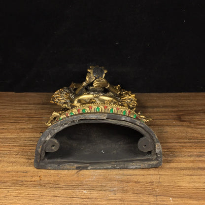 Ancient China Refined Pure Copper Painted Carved Buddhism Yamantaka Statue